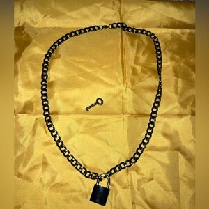 Black Padlock Key Black Chain Alternative Style Pendant Punk Goth LV Biker New